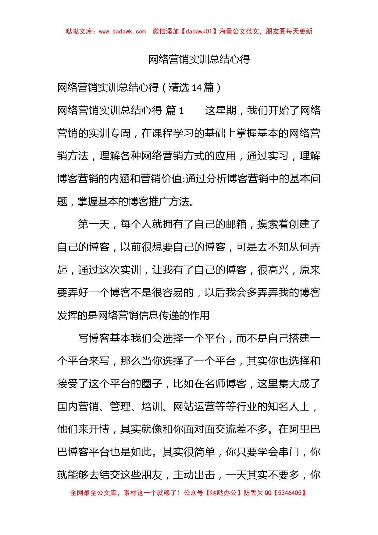 网络营销实训总结心得_第1页