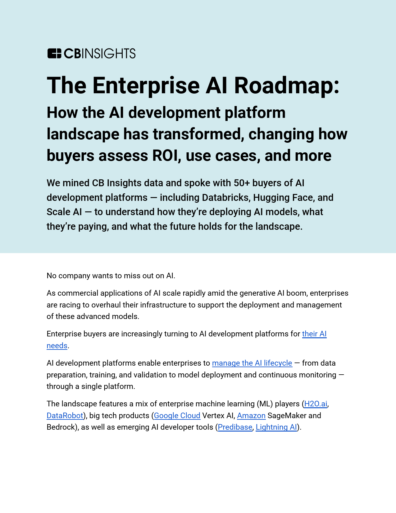 Cbinsights-企业人工智能路线图：人工智能开发平台格局如何转变，改变买家评估ROI、用例等的方式（英）-2024-32页_第1页