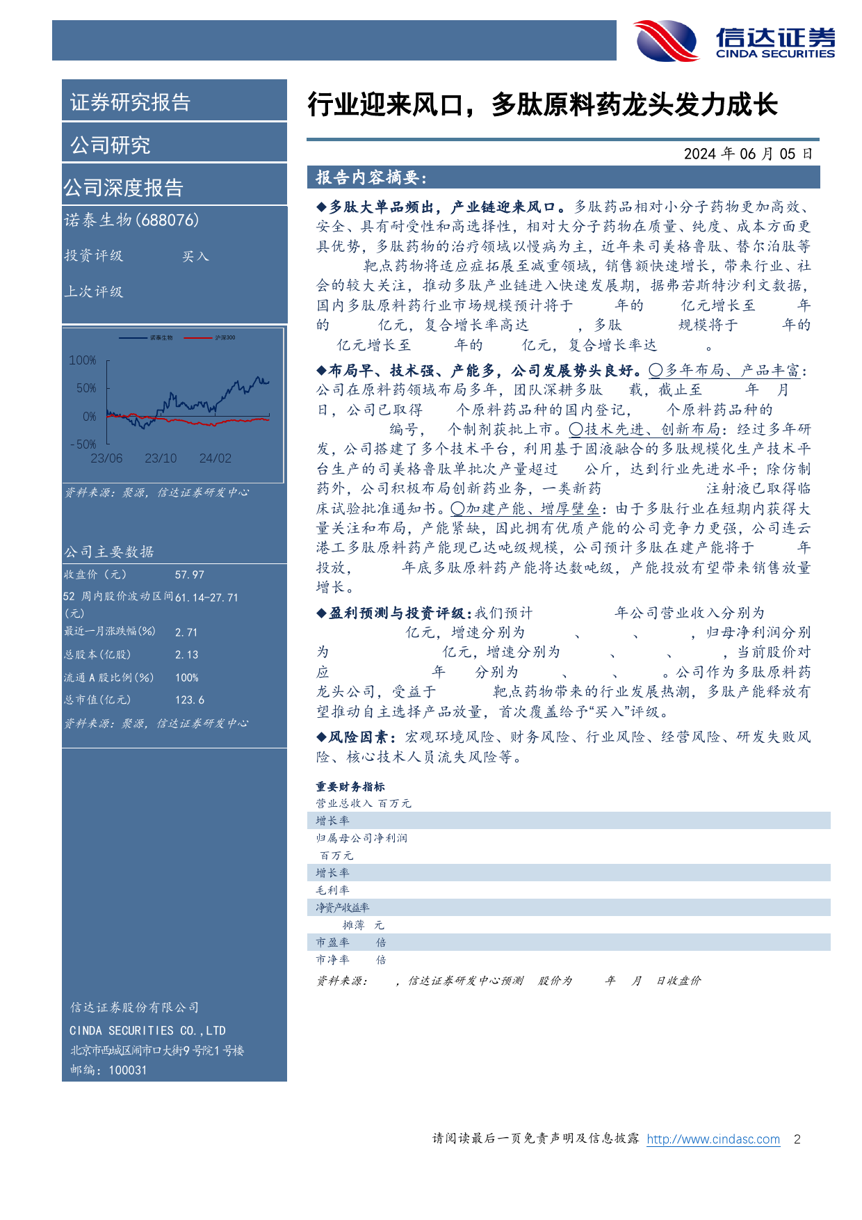 诺泰生物-688076.SH-公司深度报告：行业迎来风口，多肽原料药龙头发力成长-20240605-信达证券-25页_第2页