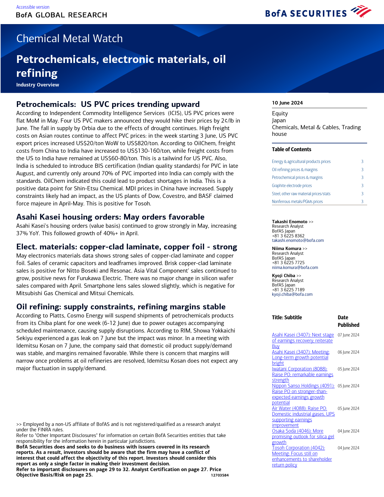 BofA Global Research-Chemical Metal Watch Petrochemicals, electronic materials, ...-108648091_第1页