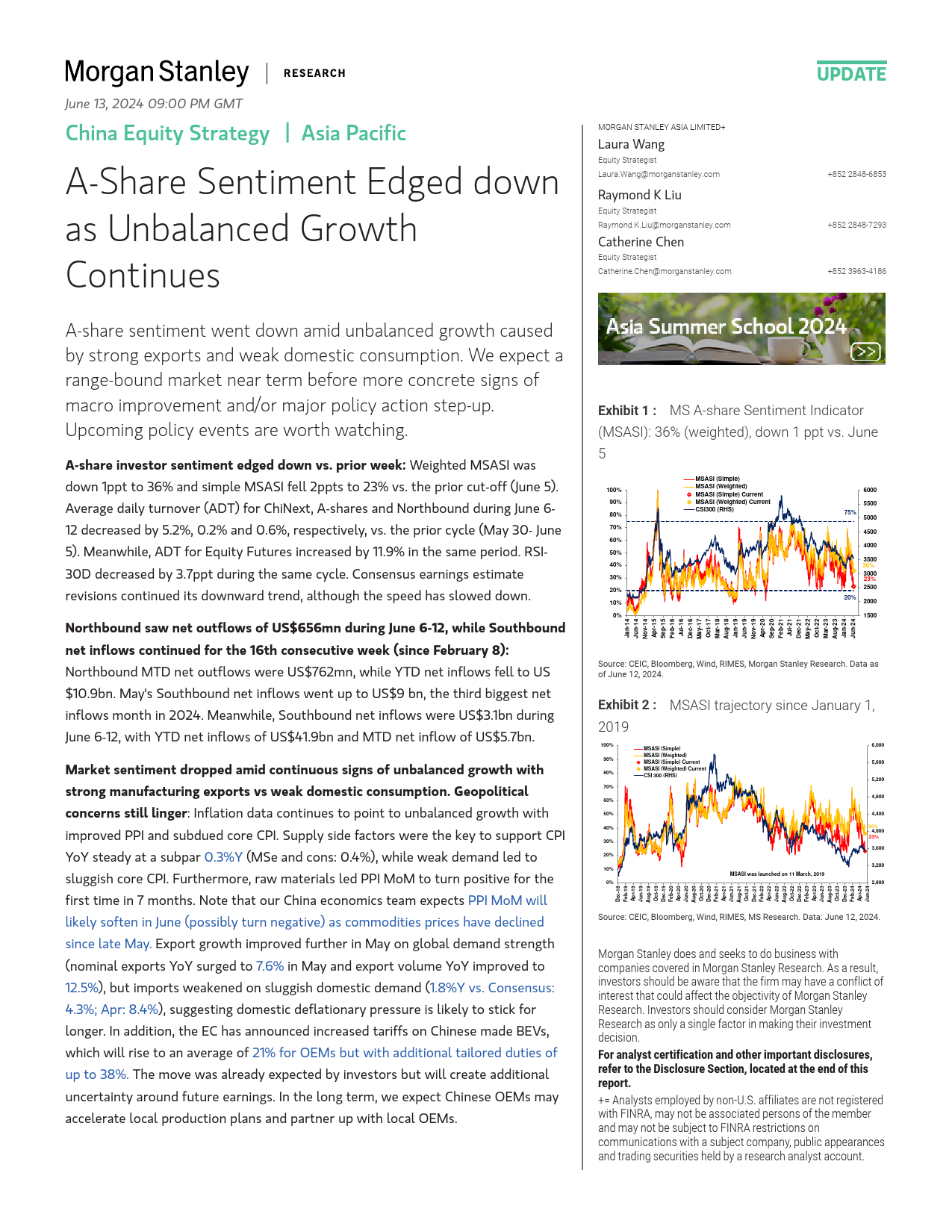 Morgan Stanley-China Equity Strategy A-Share Sentiment Edged down as Unbal...-108694961_第1页