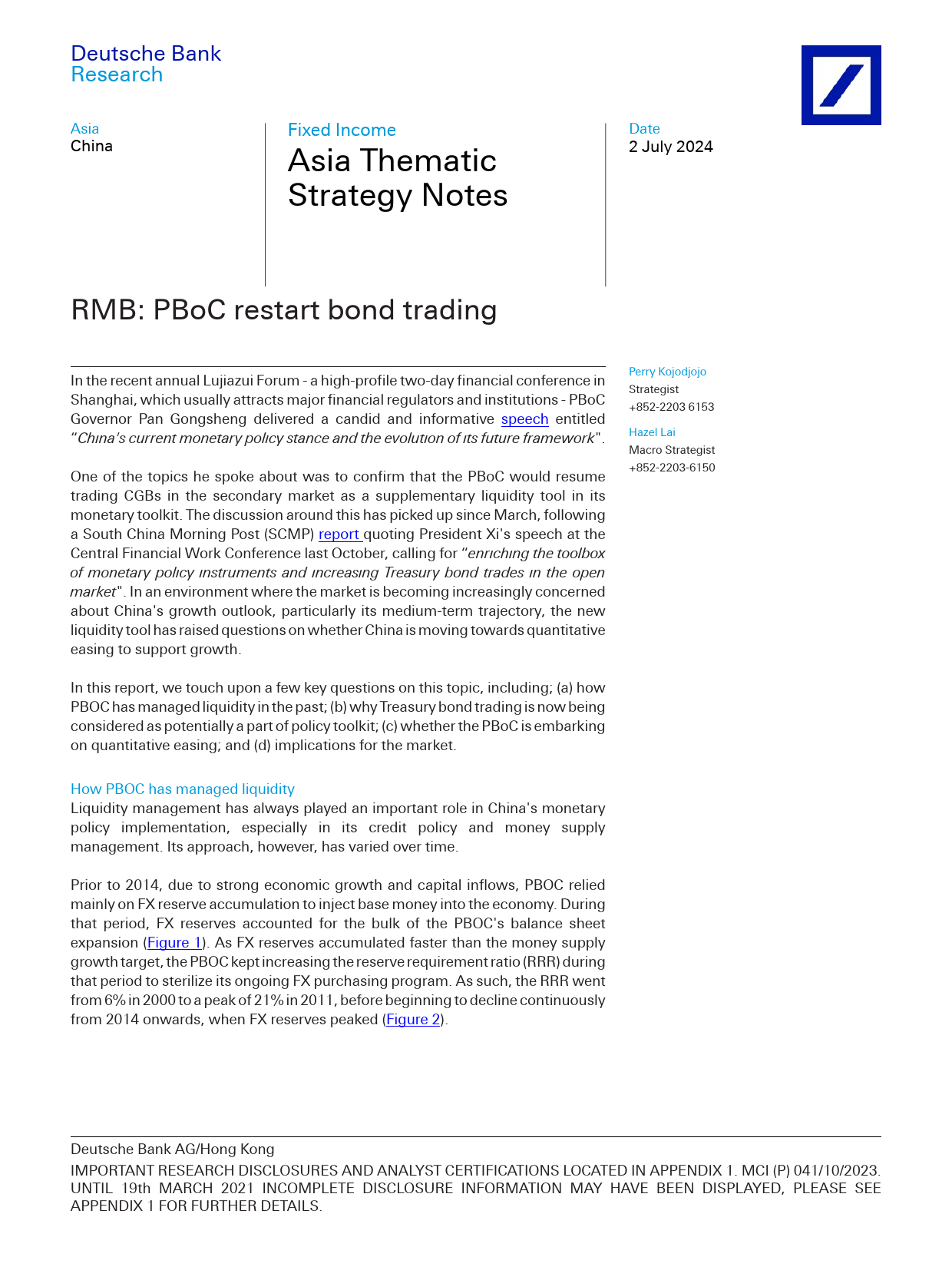 Deutsche Bank-Asia Thematic Strategy Notes RMB PBoC restart bond trading-108972145_第1页