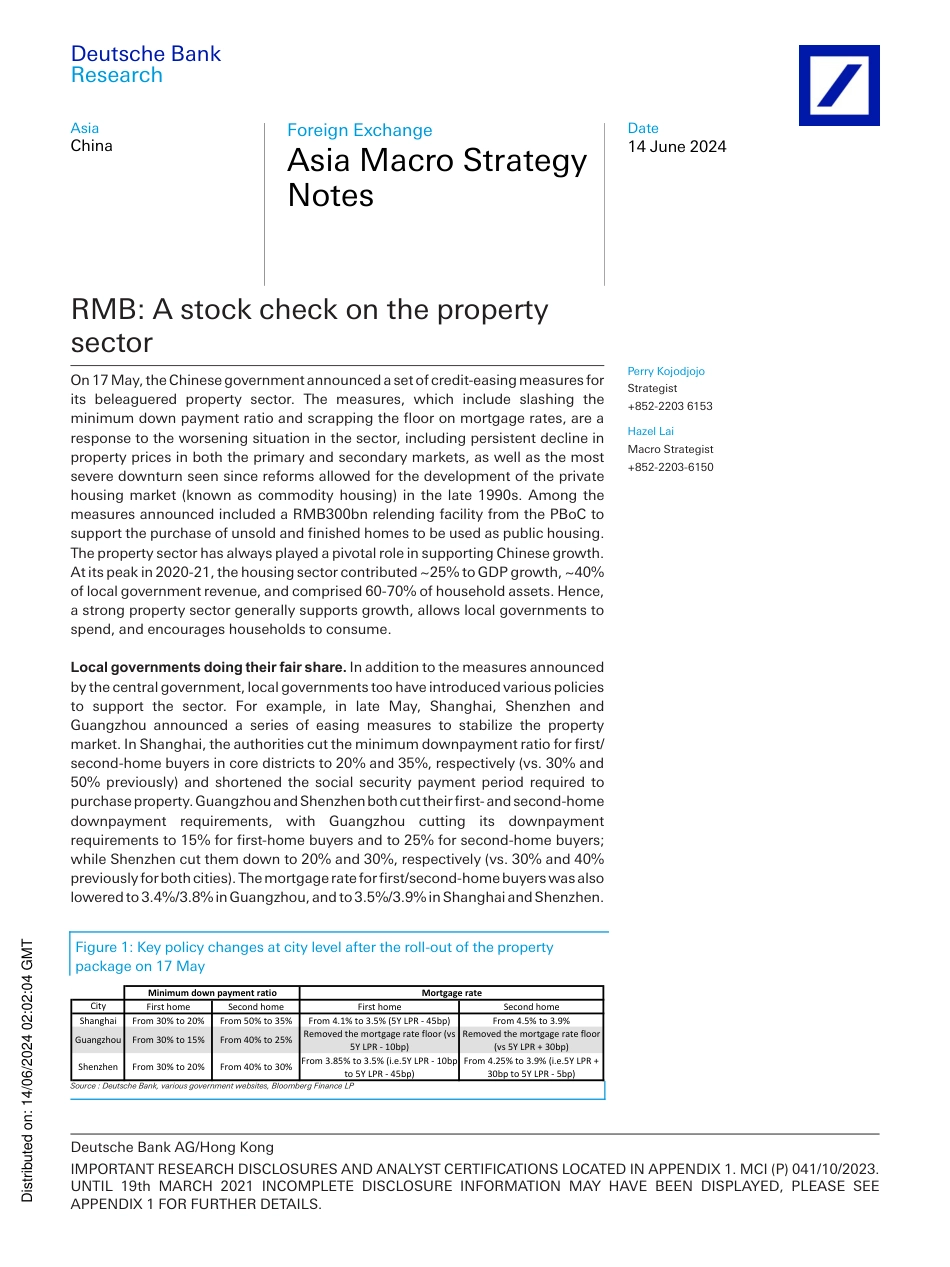 Deutsche Bank-Asia Macro Strategy Notes RMB A stock check on the propert..._第1页