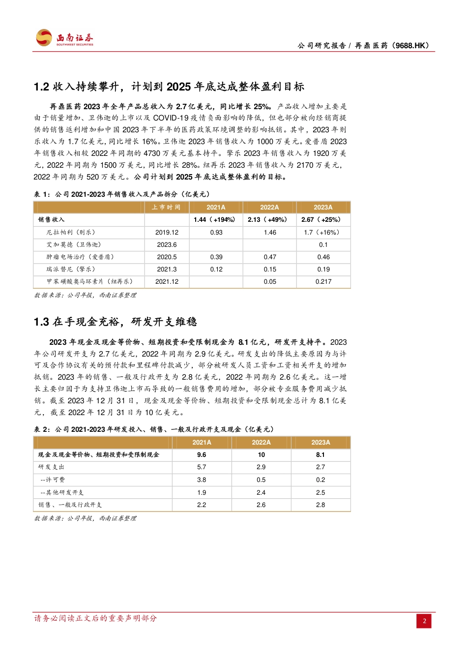 再鼎医药(9688.HK)商业化拐点，多款重磅产品落地在即-240726-西南证券-26页_第5页