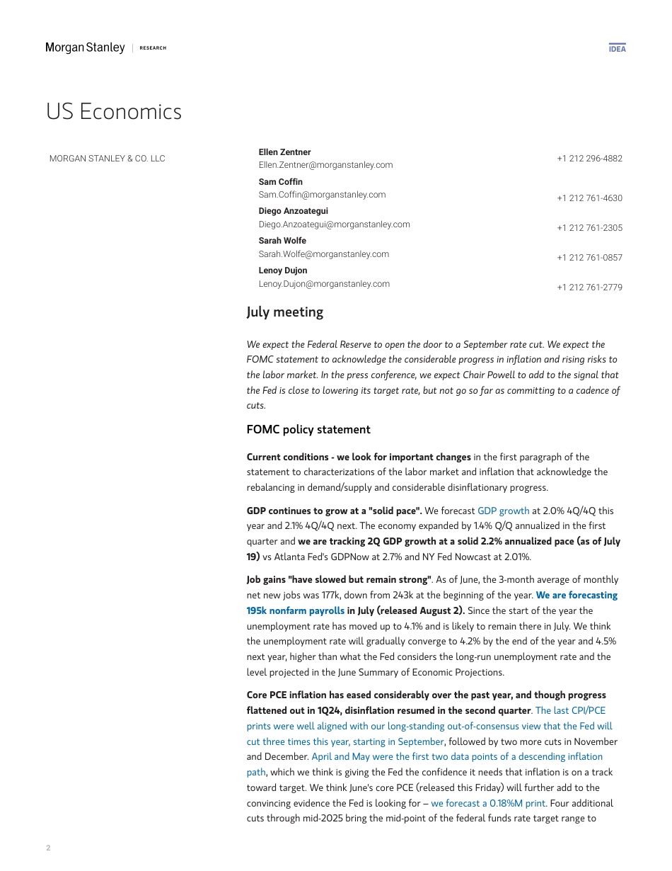 Morgan Stanley Fixed-US Economics  Global Macro Strategy FOMC Preview July Mee...-109426616_第2页