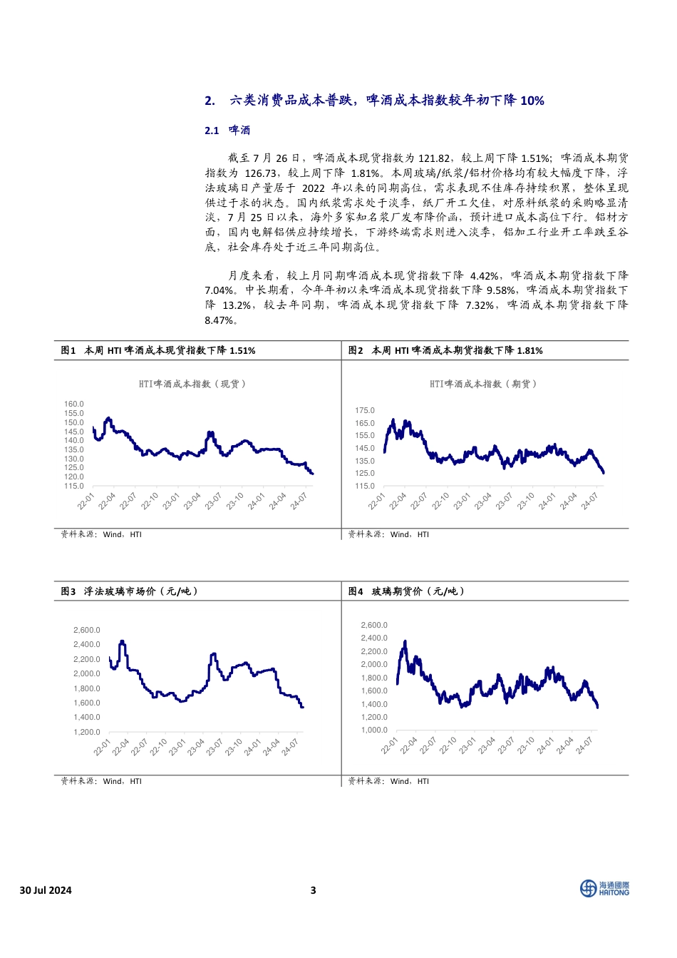 HTI中国消费品行业7月成本报告：包材价格全面下跌，今年来啤酒成本跌10%25-240730-海通国际-16页_第3页