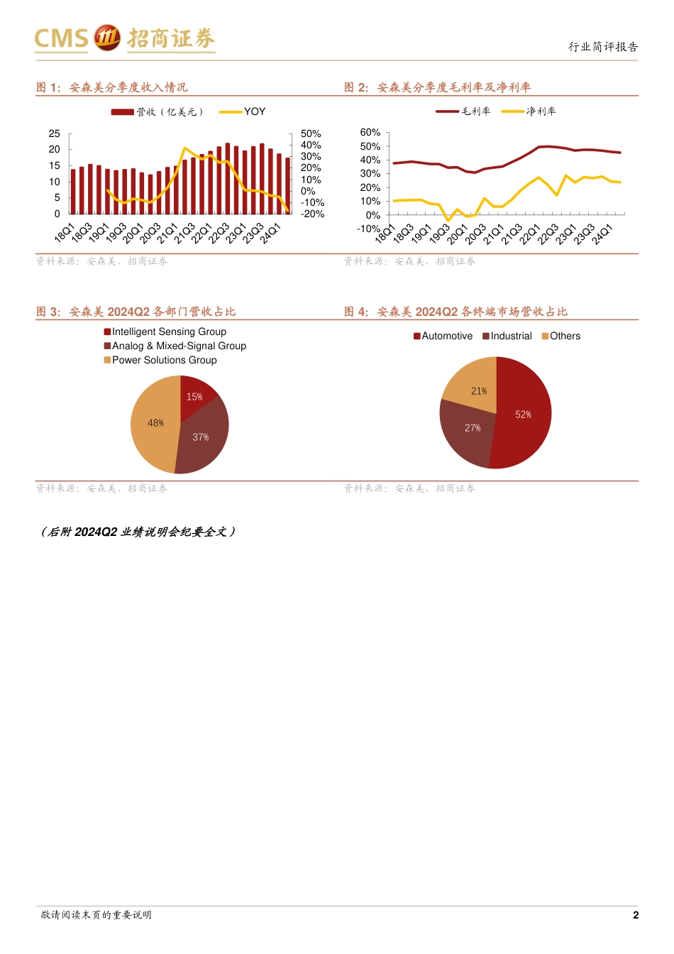 电子行业-安森美24Q2跟踪报告：24Q3营收预计环比持平，中国市场汽车和工业逐步复苏-240730-招商证券-13页_第2页