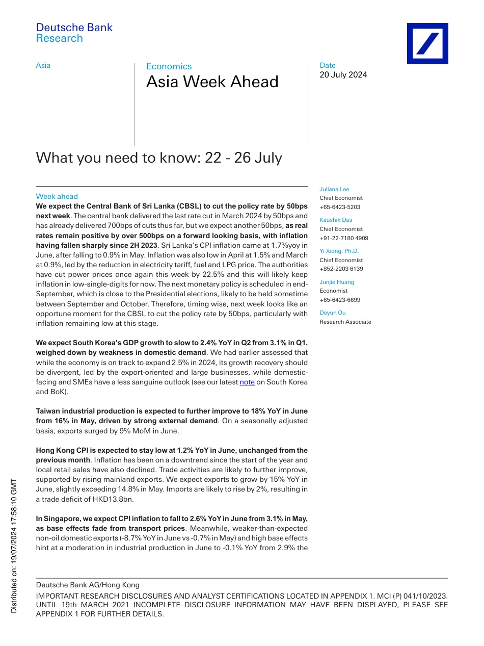 Deutsche Bank-Asia Week Ahead What you need to know 22 - 26 July-109319503_第1页