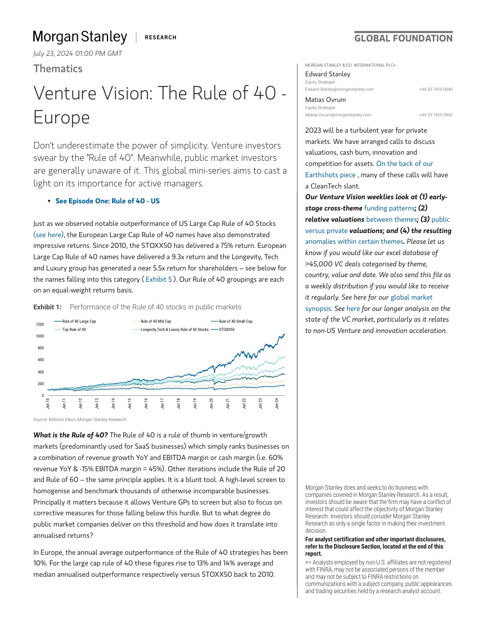 Morgan Stanley-Thematics Venture Vision The Rule of 40 - Europe-109378772_第1页