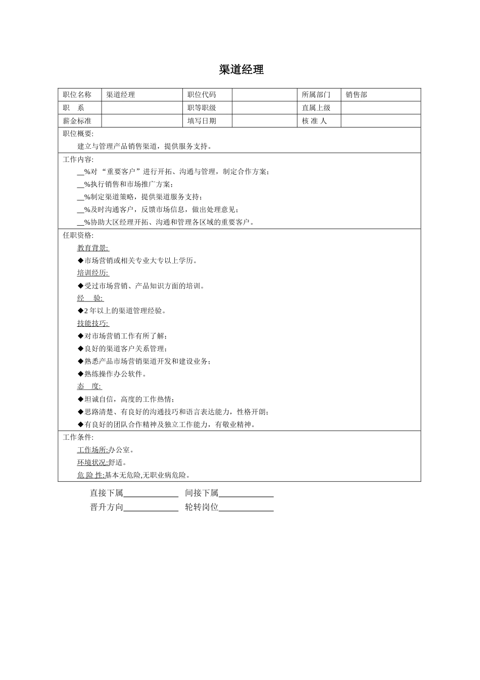 职位说明书：渠道经理_第1页