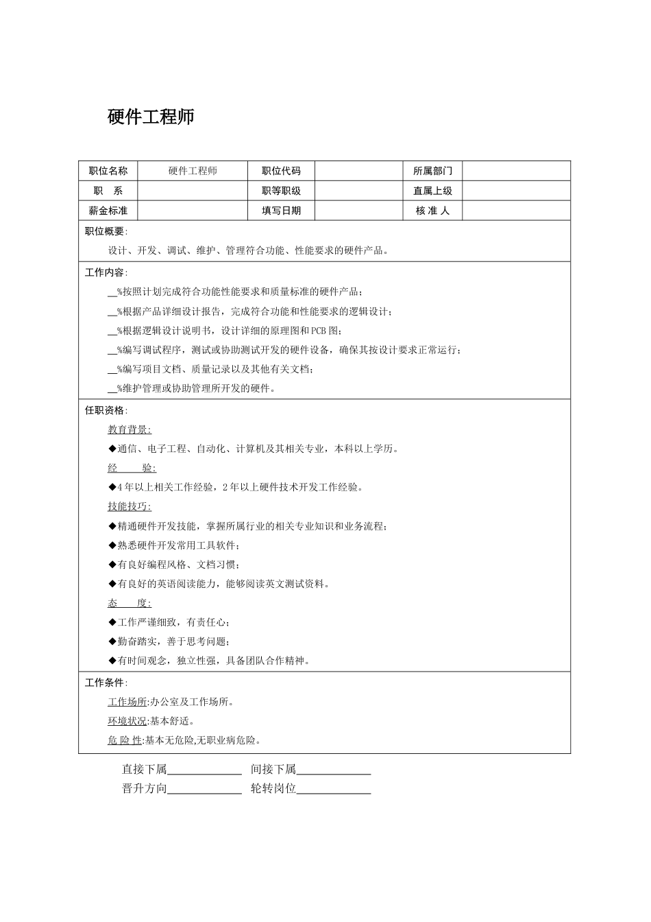 职位说明书：硬件工程师_第1页