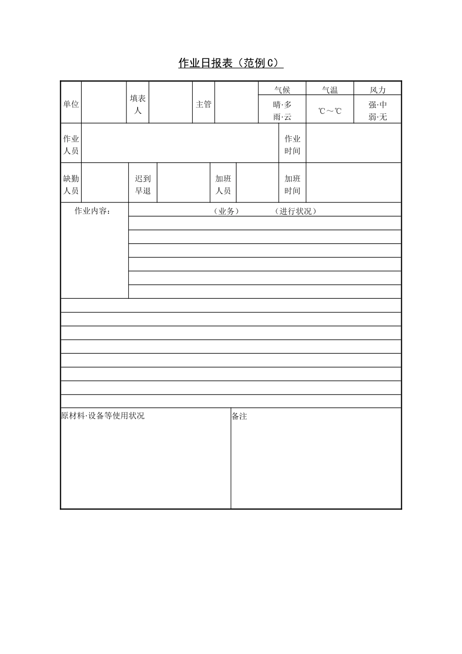 作业日报表（范例C）_第1页