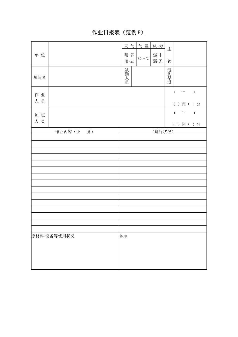 作业日报表（范例E）_第1页