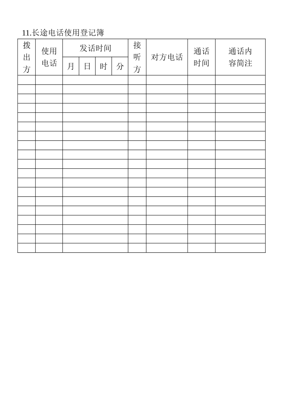 11.长途电话使用登记簿_第1页