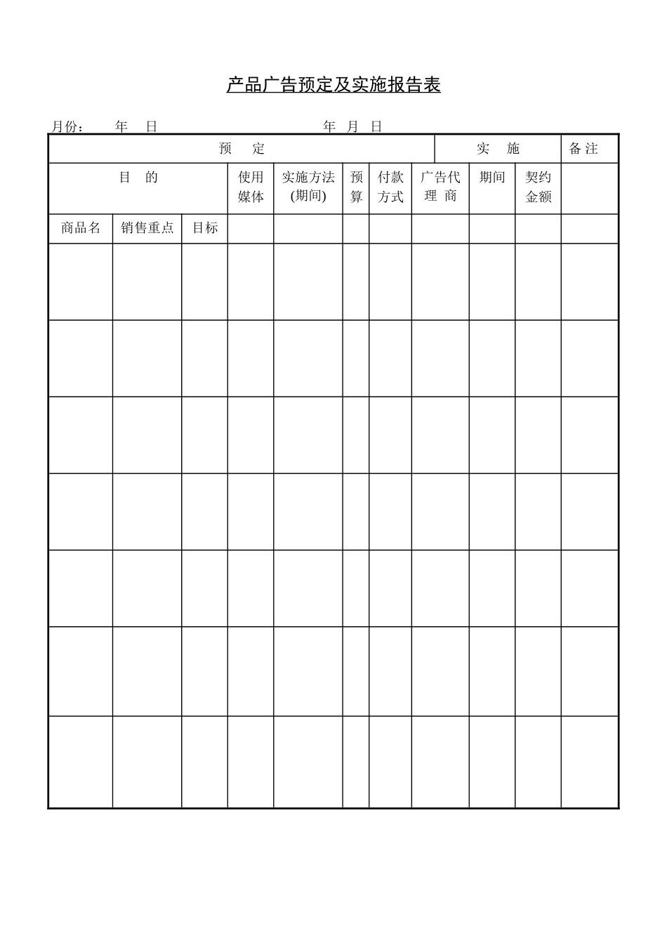 产品广告预定及实施报告表_第1页