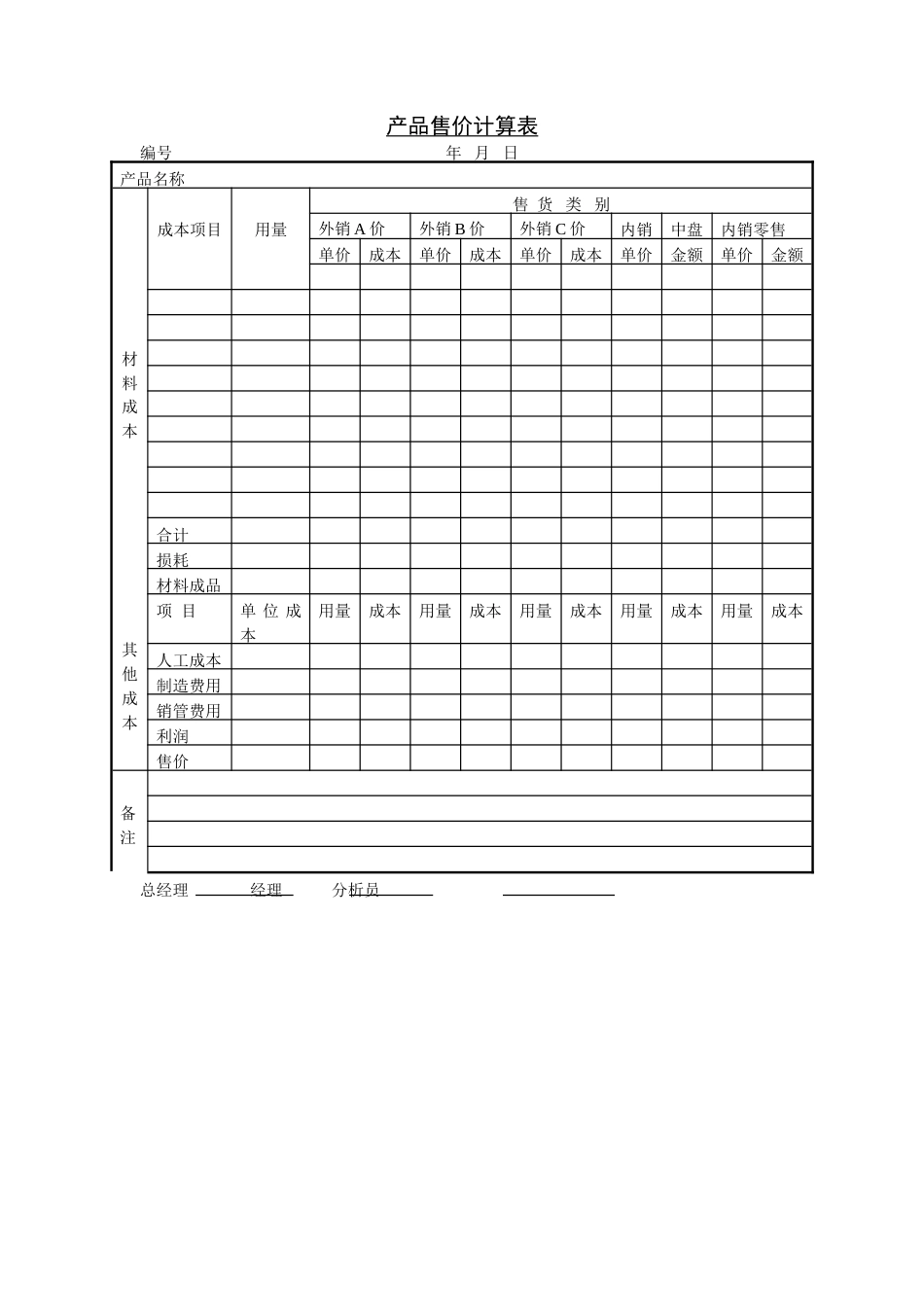 产品售价计算表_第1页