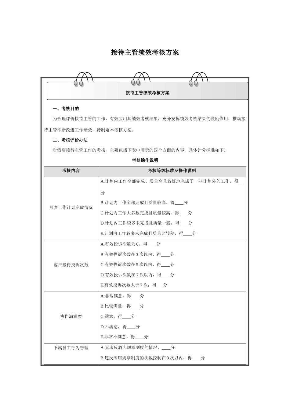 接待主管绩效考核方案_第1页