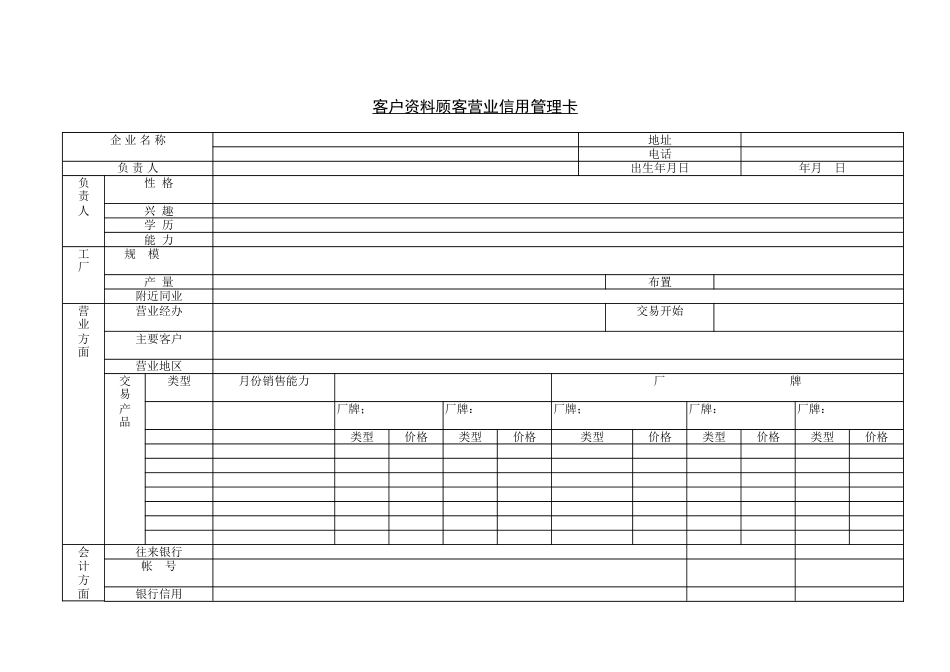 客户资料顾客营业信用管理卡_第1页