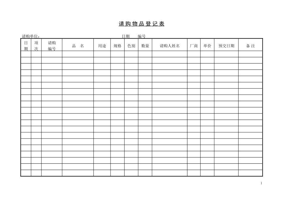 请购物品登记单_第1页