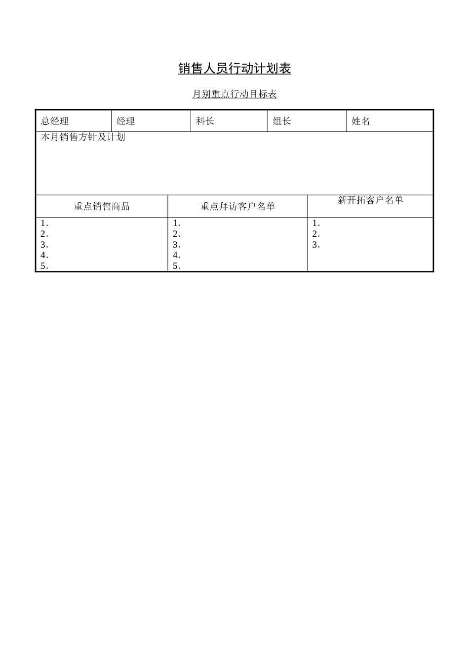 销售人员行动计划表_第1页