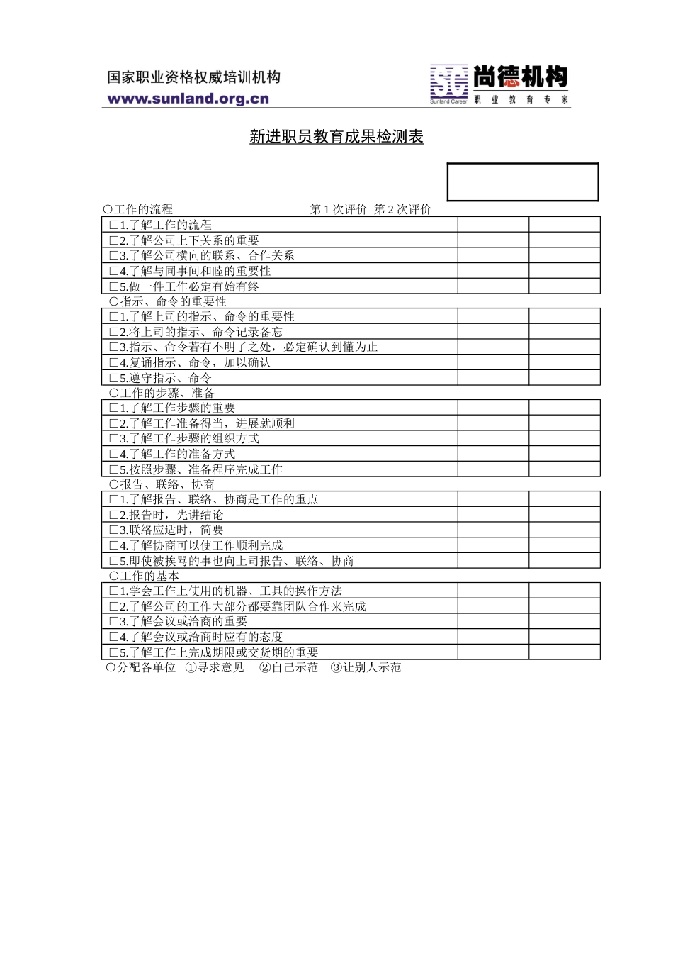 新进职员教育成果检测表_第1页