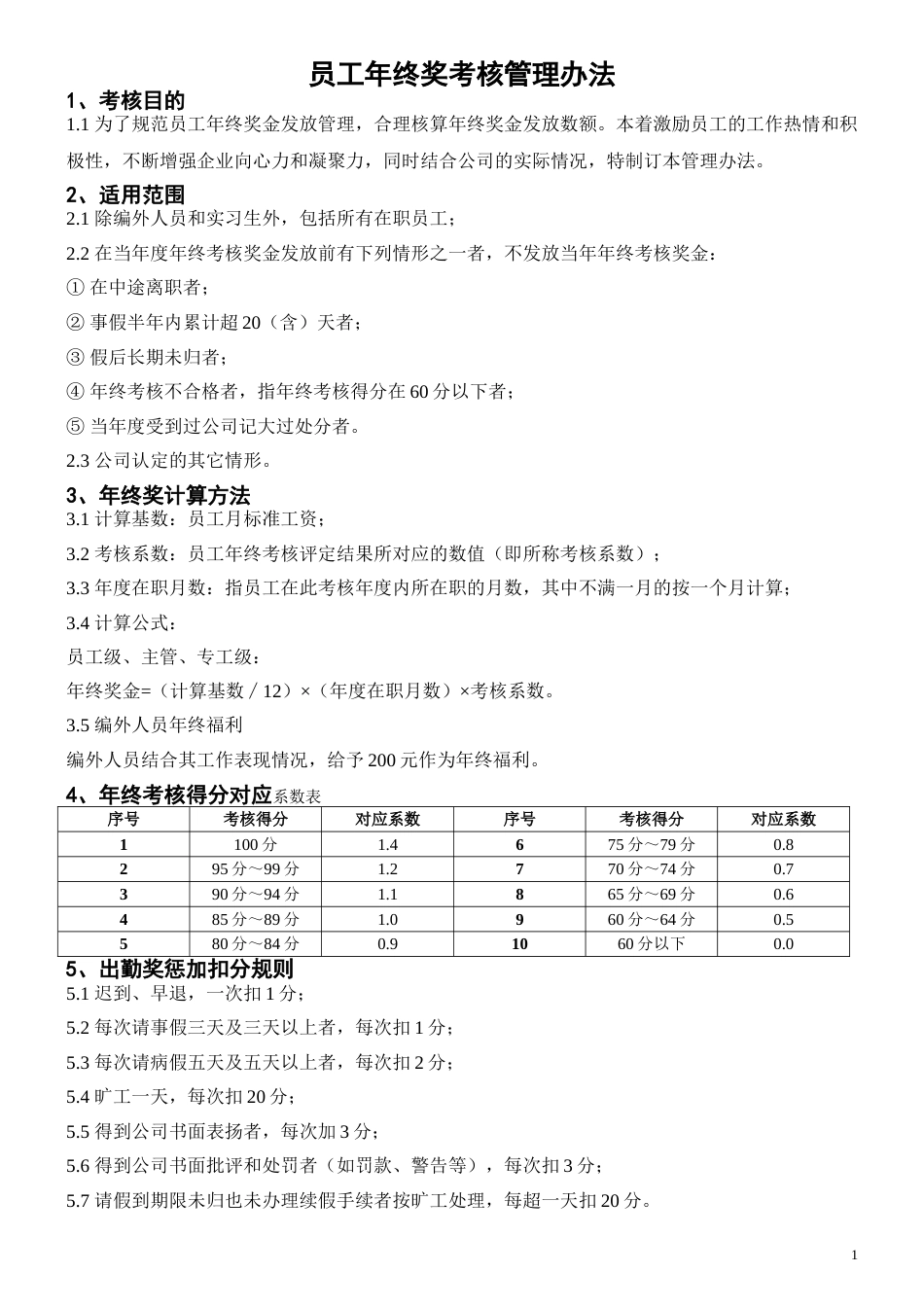 最新员工年终奖考核管理办法（内含年终考核表）_第1页