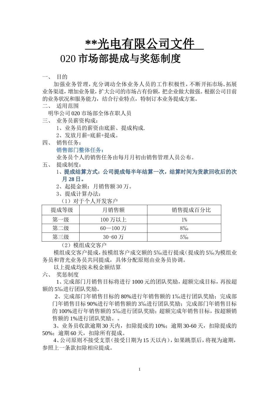 LED公司业务提成制度_第1页