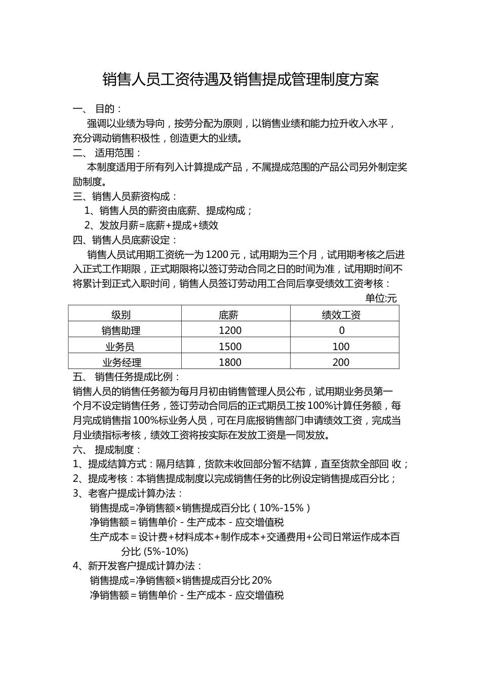 品牌设计有限公司业务员工资待遇及销售提成管理制度方案_第1页