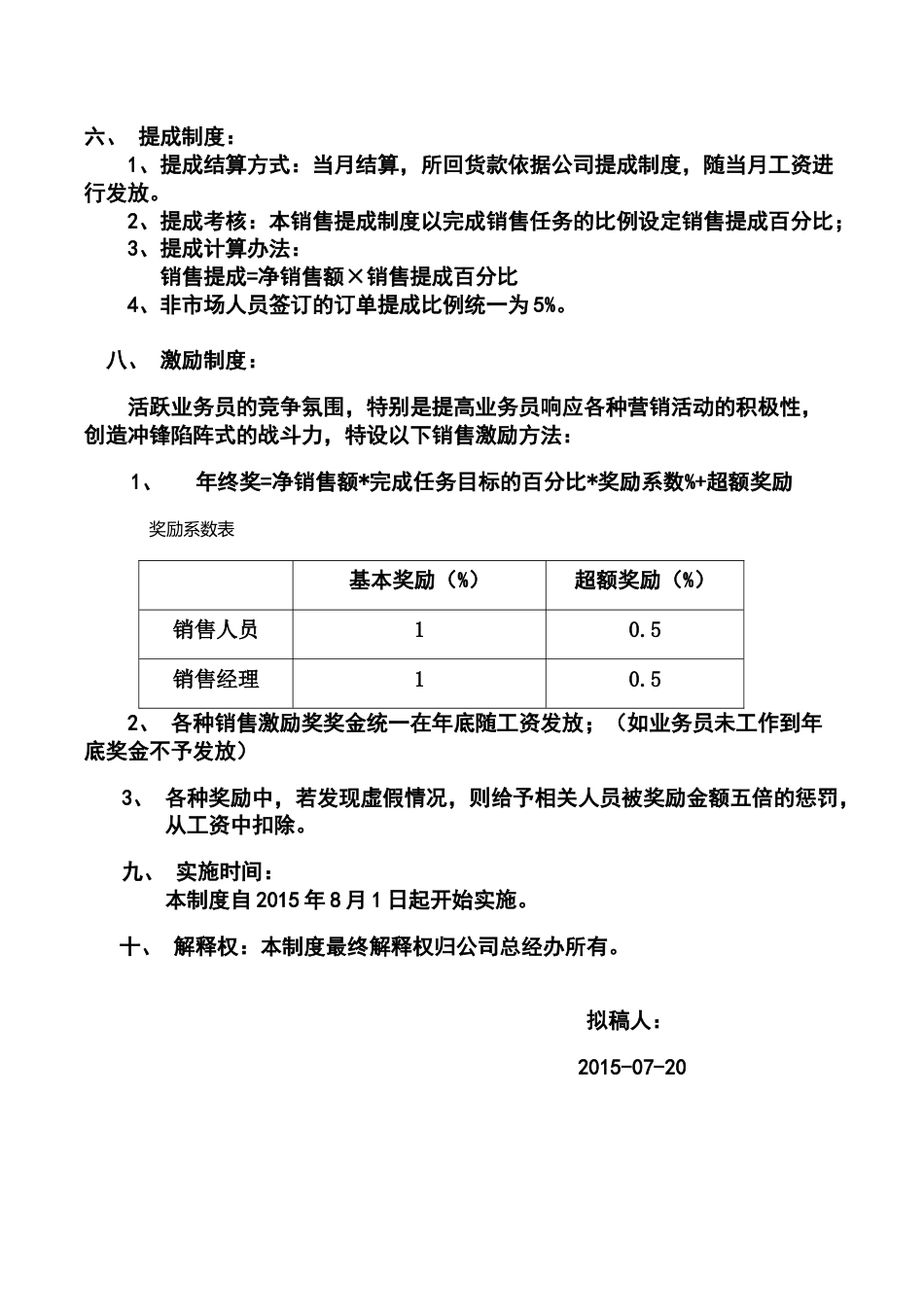 药业有限公司销售人员工资待遇及销售提成管理制度方案_第2页