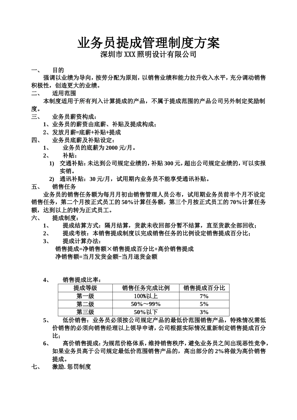 照明设计有限公司业务员提成管理制度方案_第1页