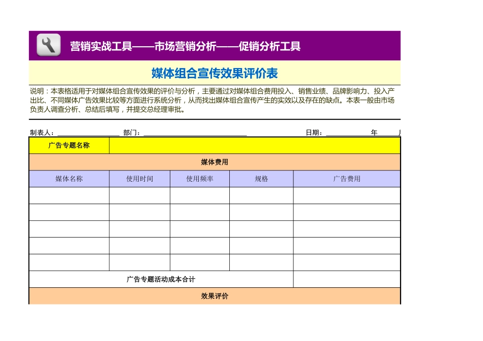 媒体组合宣传效果评价表_第1页