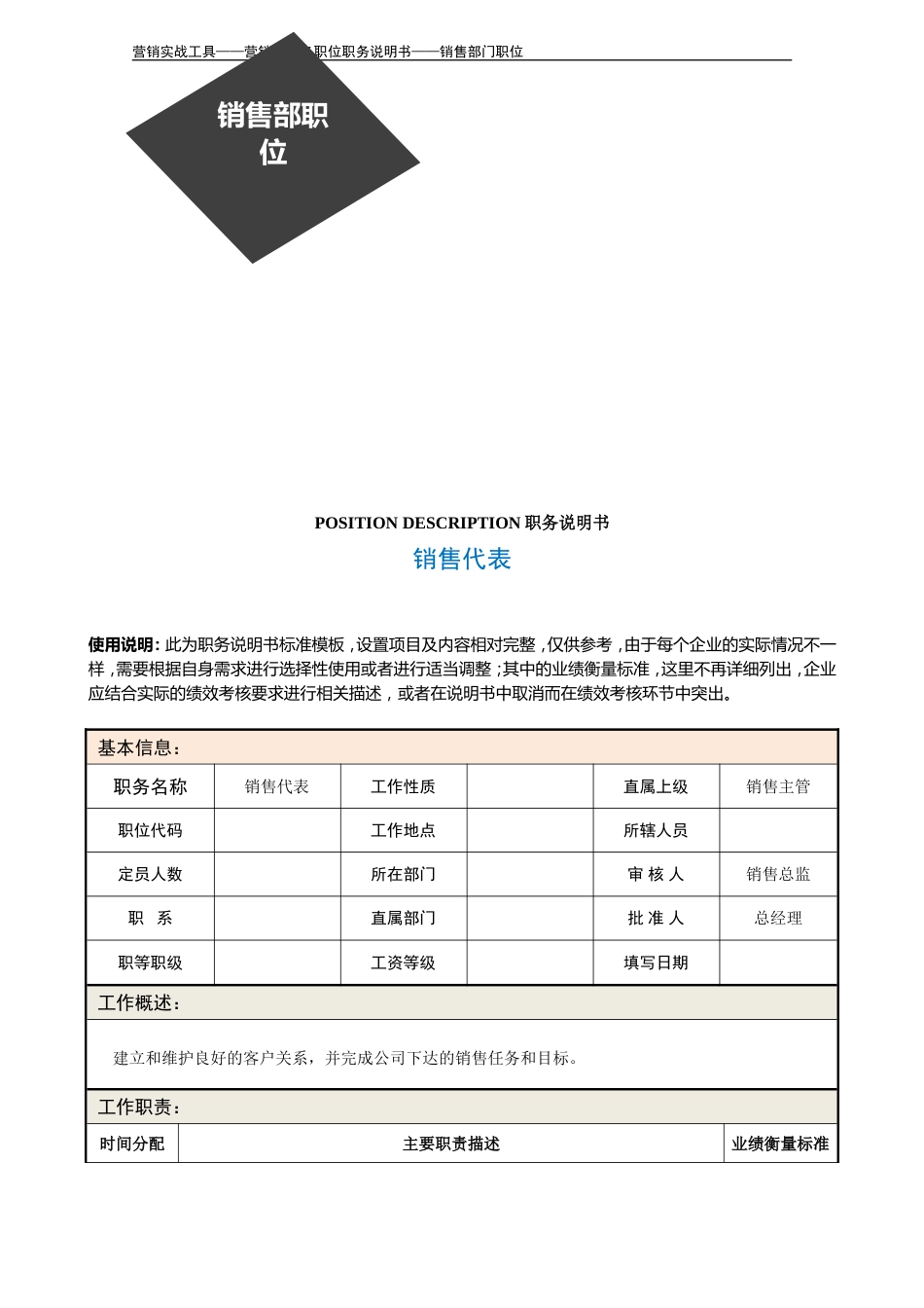 职务说明书——销售代表_第3页