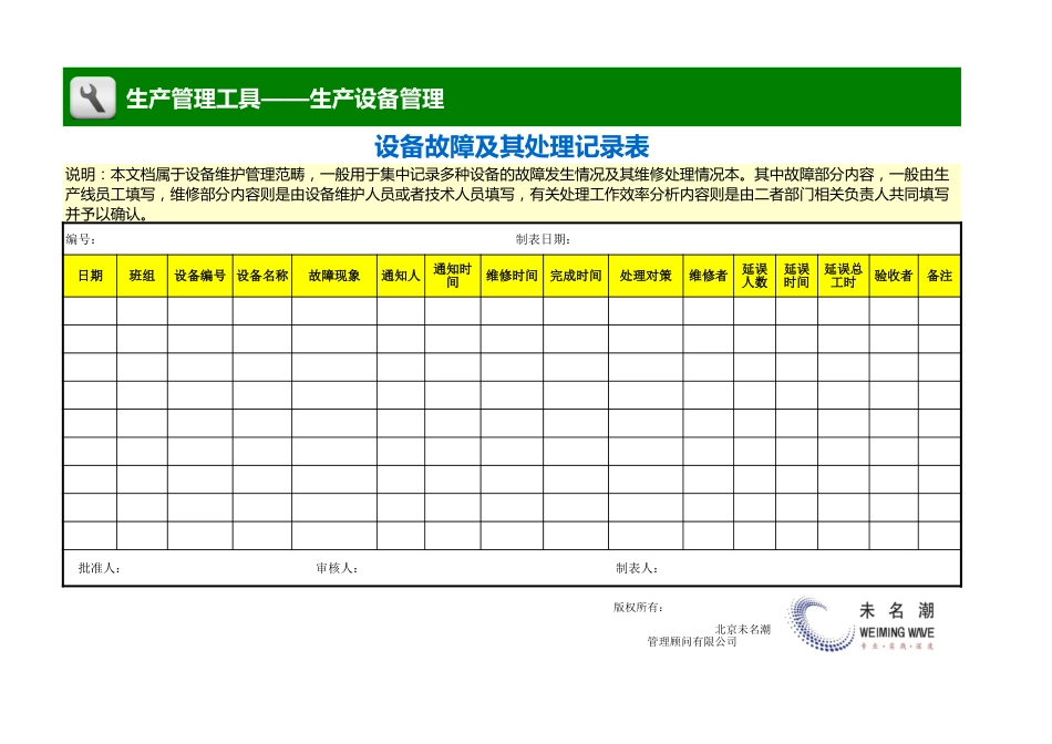 设备故障及其处理记录表 _第1页