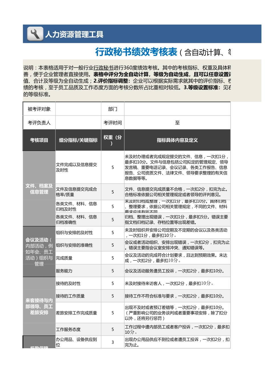 01-2-行政秘书绩效考核表（含自动计算、等级评价）_第1页