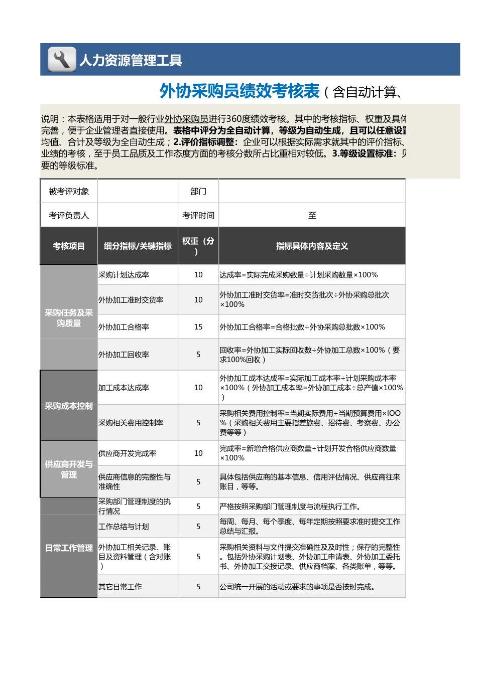 03-4-外协采购员绩效考核表（含自动计算、等级评价）_第1页