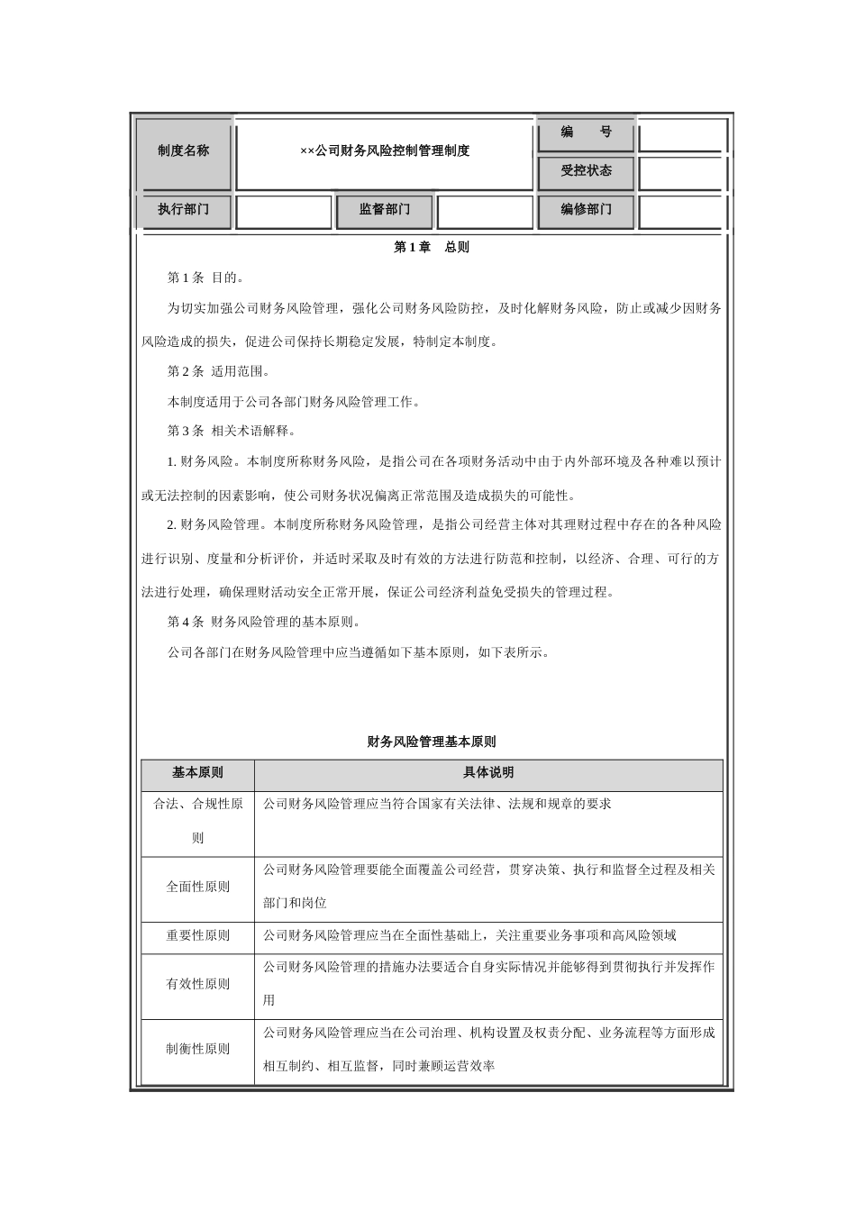 财务风险控制管理制度 _第1页