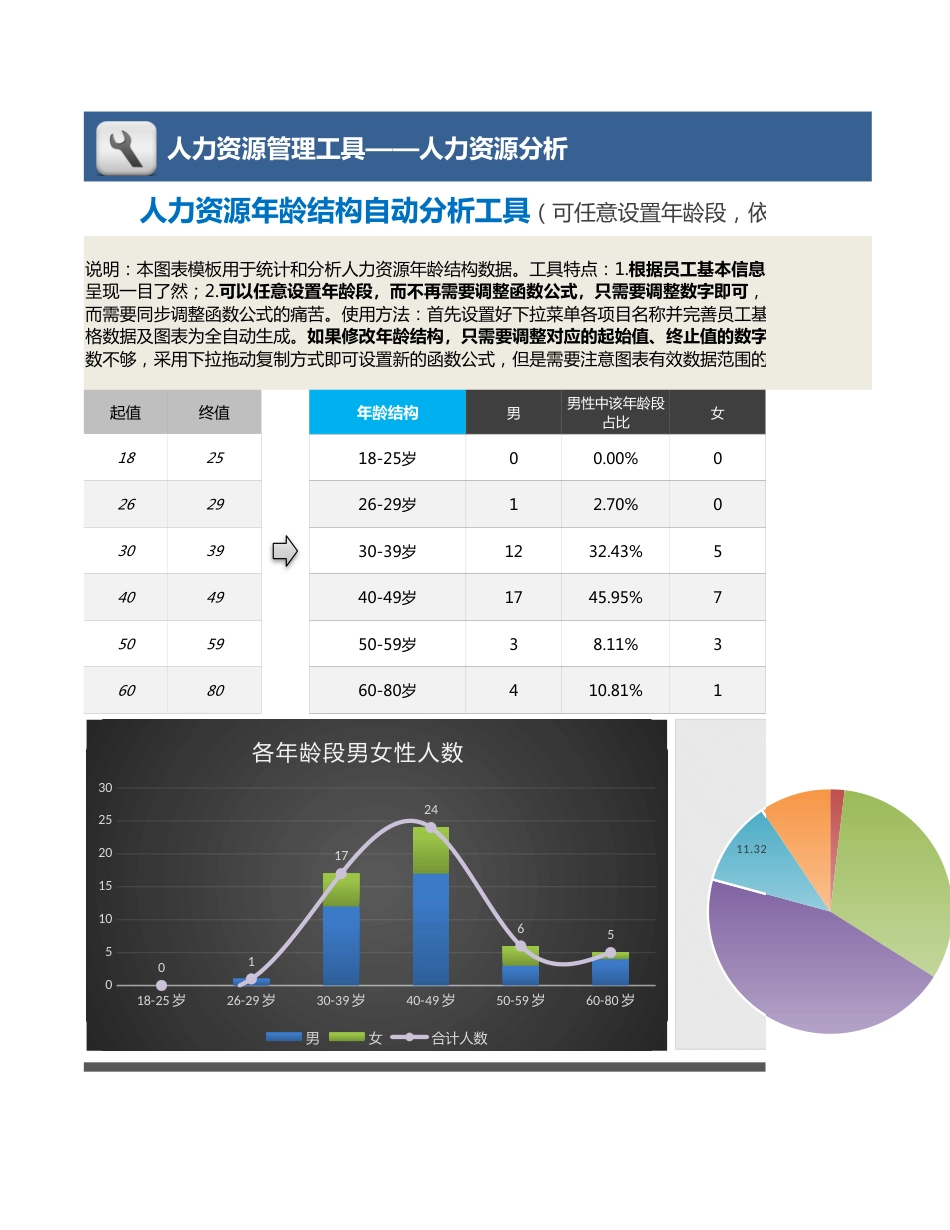 【人力资源管理工具】人力资源年龄结构自动分析（可任意设置年龄段）_第1页