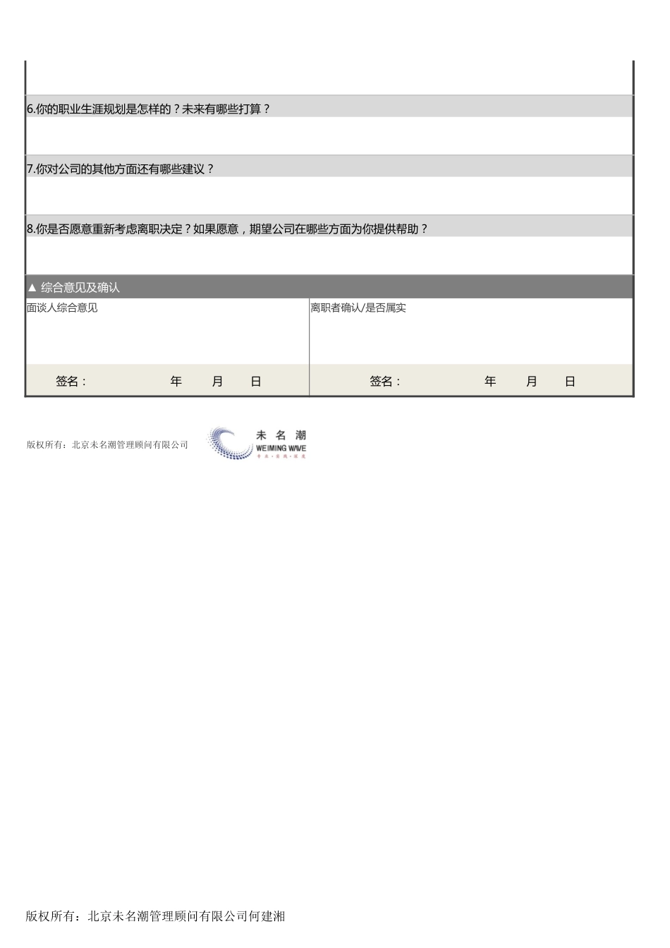 【人力资源管理工具】员工离职面谈记录表_第2页