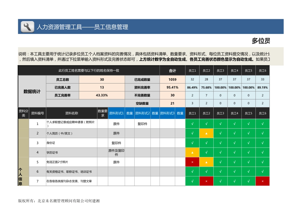 【员工信息管理】多位员工个人档案完善情况统计表（已设置30位）_第1页