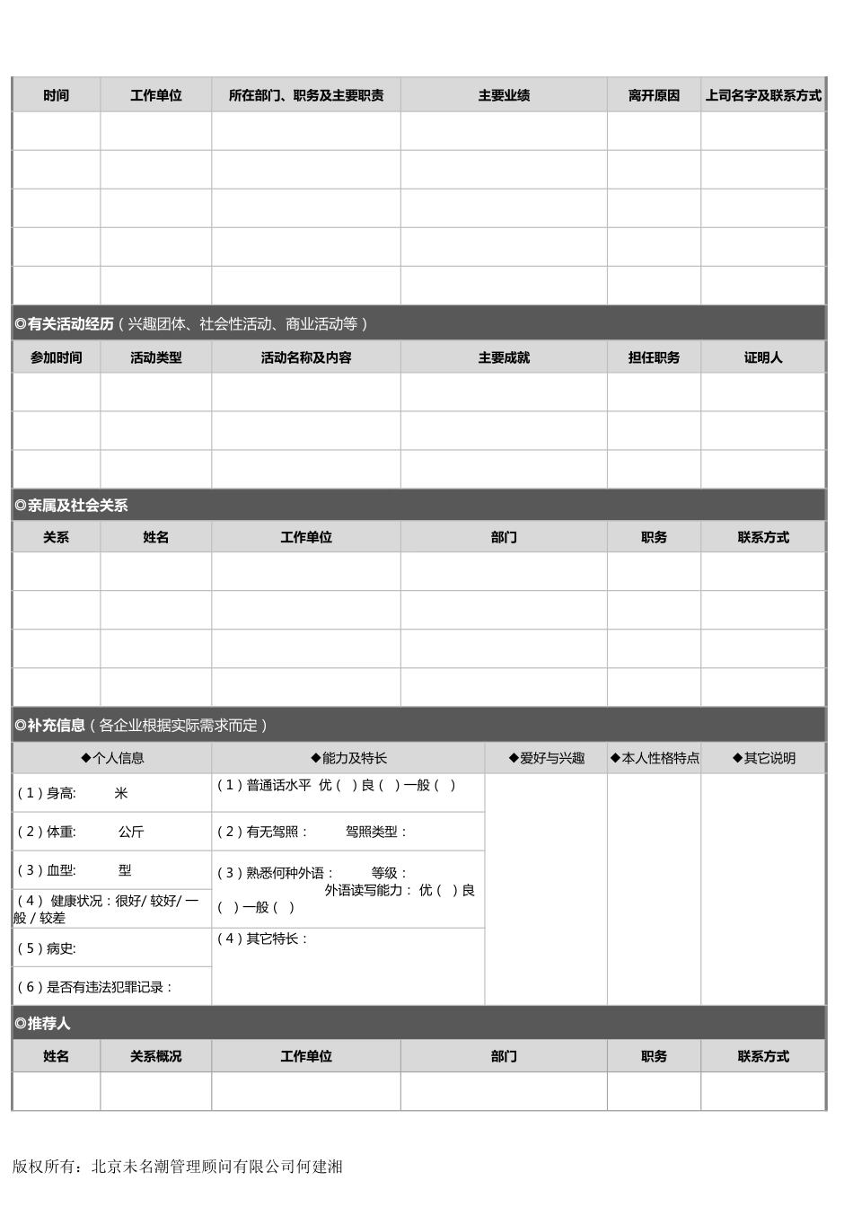 【招聘管理工具】求职人员登记表（可直接打印，两页，标准完整模板）1_第2页