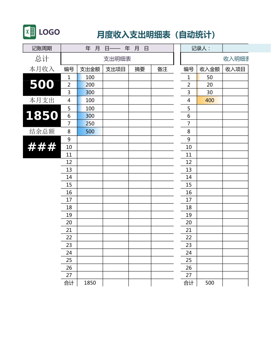 17月度收入支出明细表_第1页