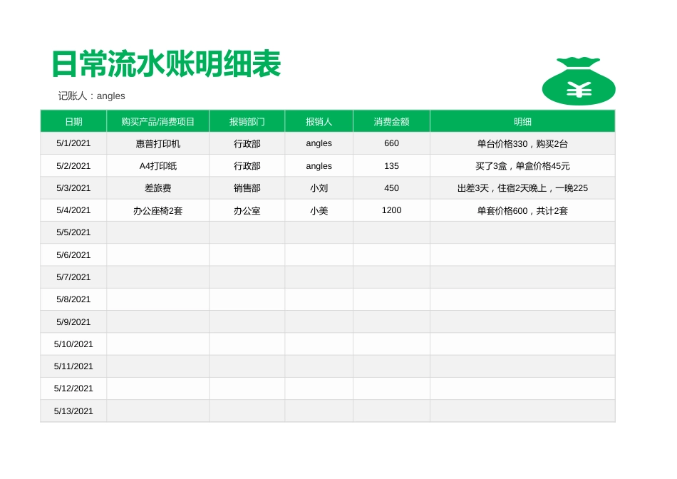 07-日常支出流水账明细表自动统计_第1页