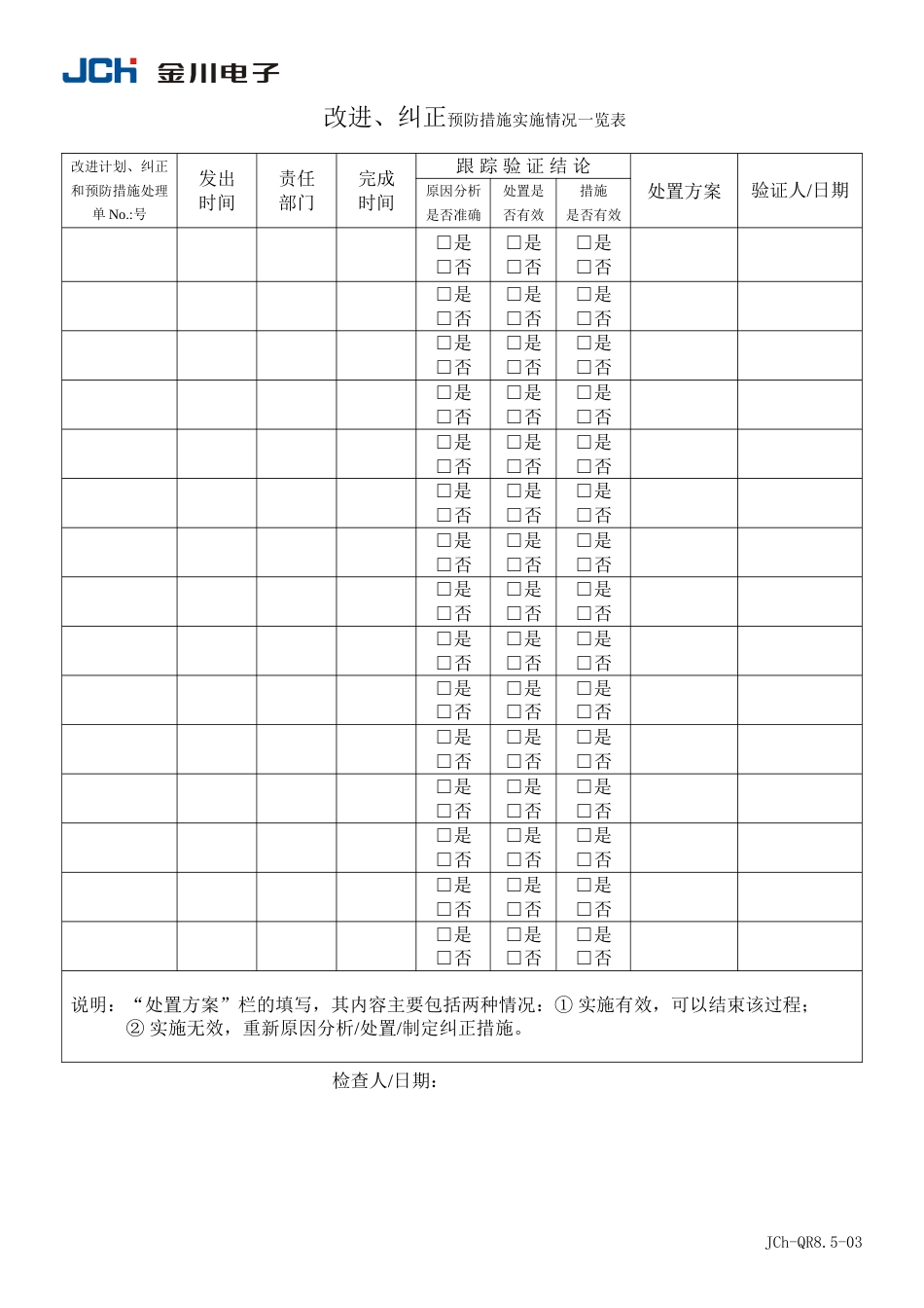 QR8.5-03改进纠正预防措施实施情况一表_第1页