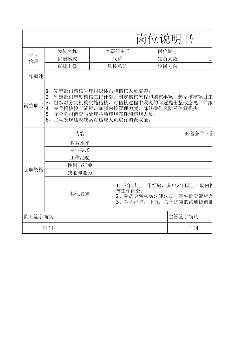 基金公司岗位职责说明书_第5页