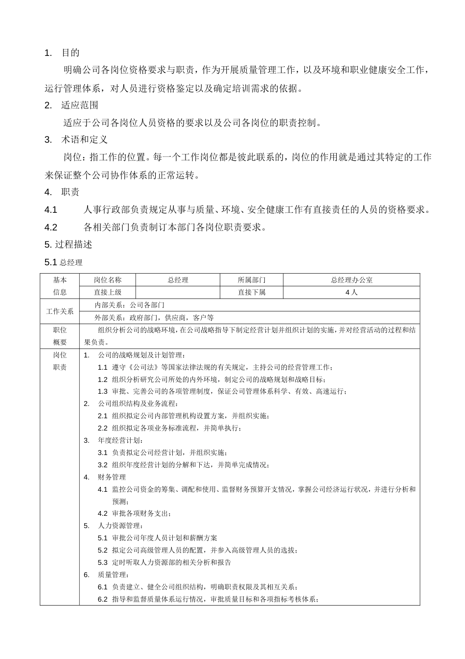 食品企业岗位说明书DOC_第1页