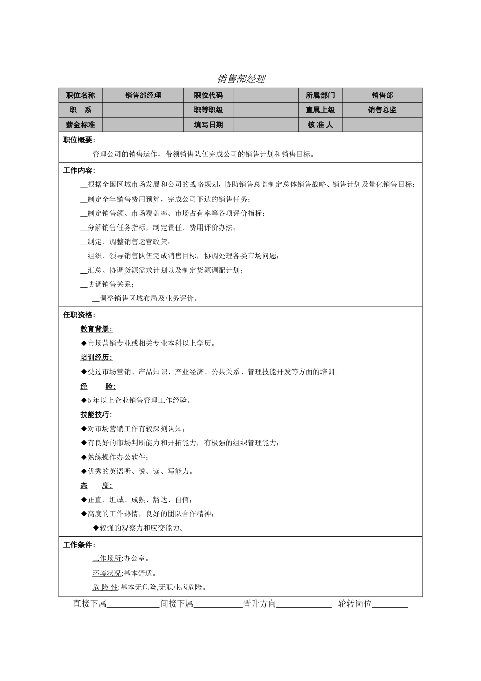 销售部经理职能说明书_第1页