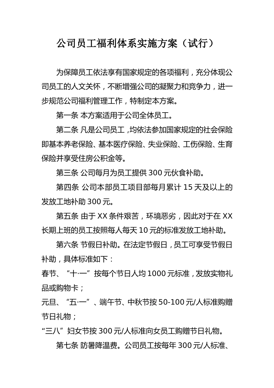 公司员工福利体系实施方案_第1页