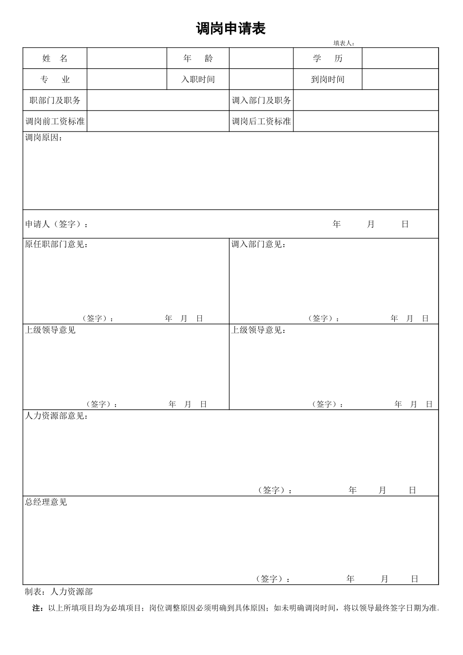 员工调岗申请表_第1页