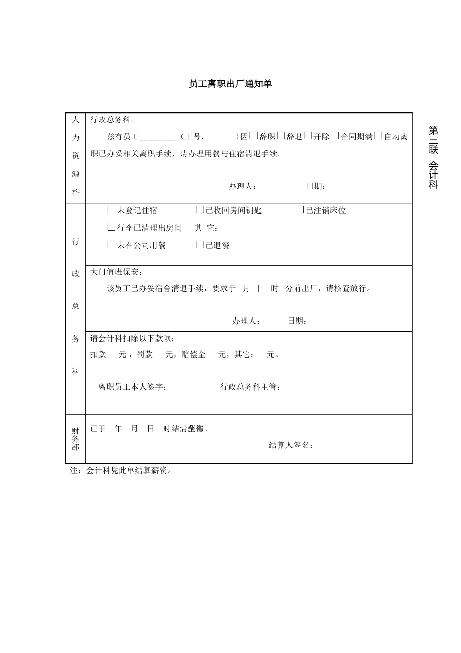 员工离职出厂通知单-模板_第3页