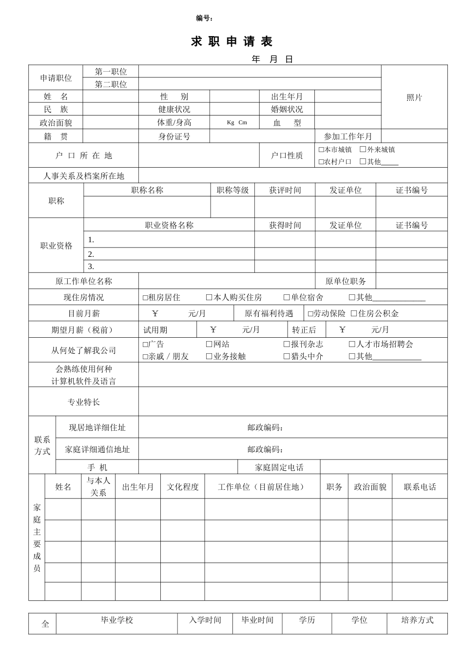 社会招聘求职申请表_第1页